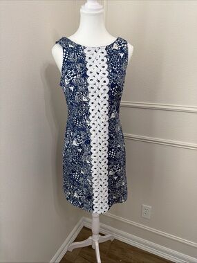 Lilly Pulitzer Mini blue/white fish print Dress✨Sz.8✨Embroidered